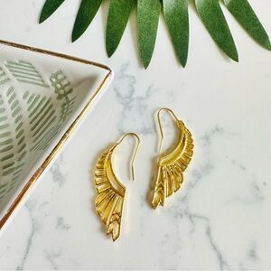 2/$30🌵 Huntress Gold Wing Art Deco Earrings Feather Tribal Bohemian Gift NEW